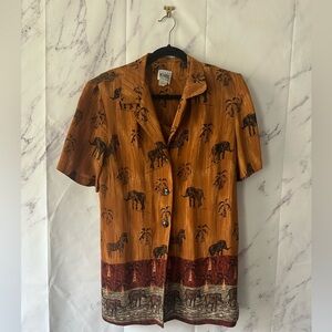 VTG R&M RICHARDS KAREN WONG Elephant Print WOMENS Top 14 - MADE IN USA